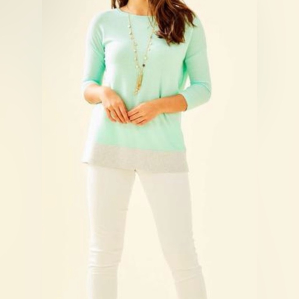 Lilly Pulitzer Dayna 3/4 Sleeve Mint Green and Gray Knit Top - Size M